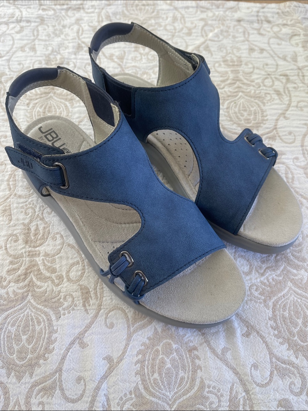 JBU Blue Open-Toe Slingback Comfort Sandals/Memory Foam/Alice Vegan